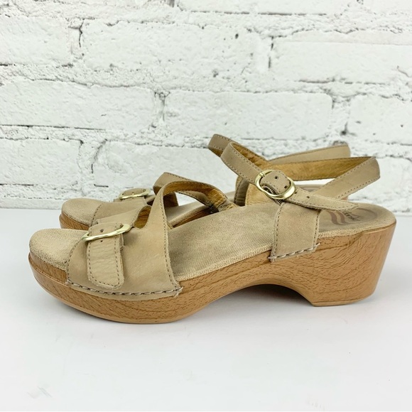Dansko Sandi Beige Brown Leather Strappy Sandap Clog Heels 40 - Picture 4 of 11